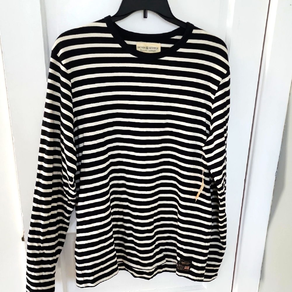 Denim & Supply Ralph Lauren Black and White Long Sleeve Tee